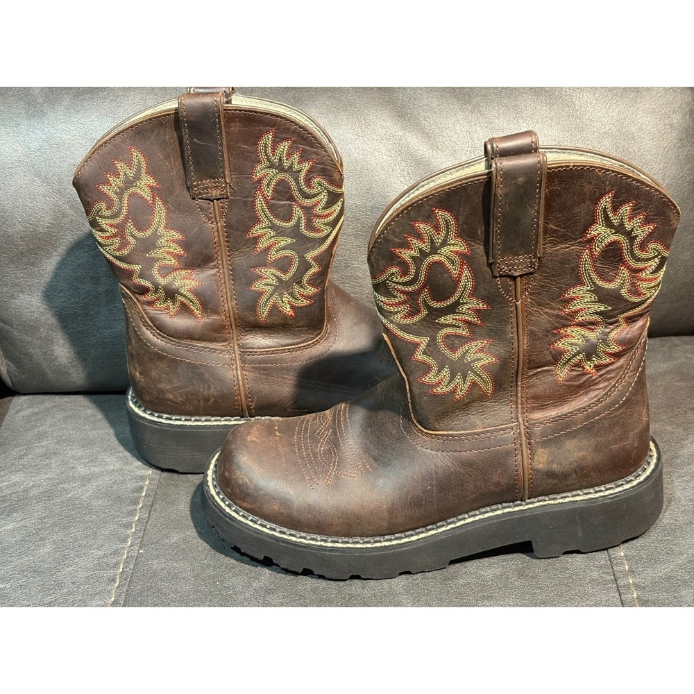 Ariat Fatbaby Brown Leather Western Boots Multi Color Stitch 10007646 Womens 8.5